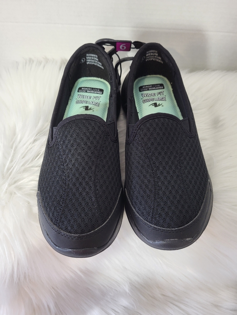 NEW Comfort Fit Women's Slip-On Walking Shoes - Black, Size 6